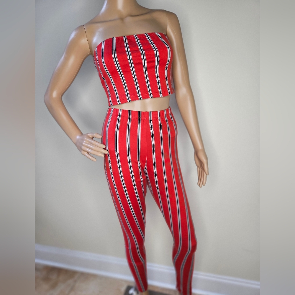 Capella Red Striped Women's Bandeau Set